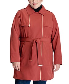 Women's Plus Size Hooded Belted Trench Coat, Created for Macy's