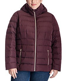 Women's Plus Size Stretch Hooded Packable Down Puffer Coat, Created for Macy's