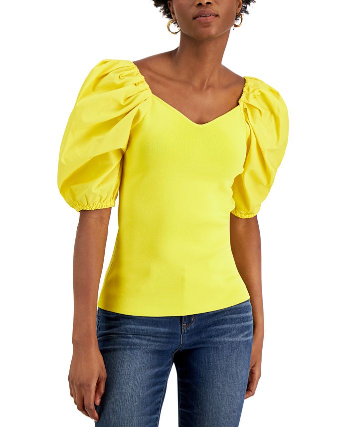 INC International Concepts Puff-Sleeve Knit Top, Created for Macy's ...