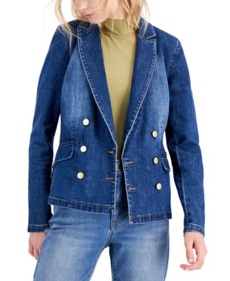 denim double breasted blazer