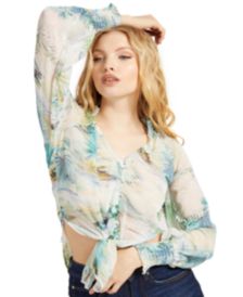 Printed Button-Front Top