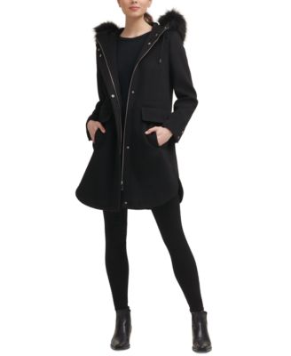 calvin klein faux fur collar coat