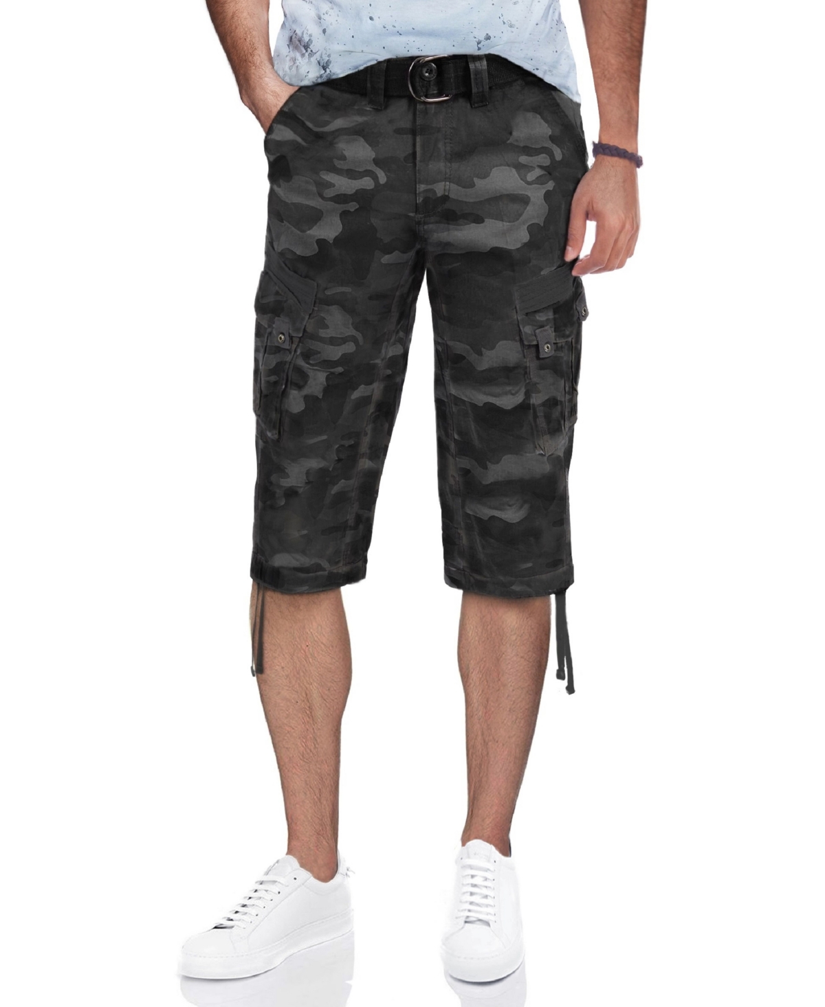 X-ray Men's Big And Tall Belted Capri Cargo Shorts In Black Camo