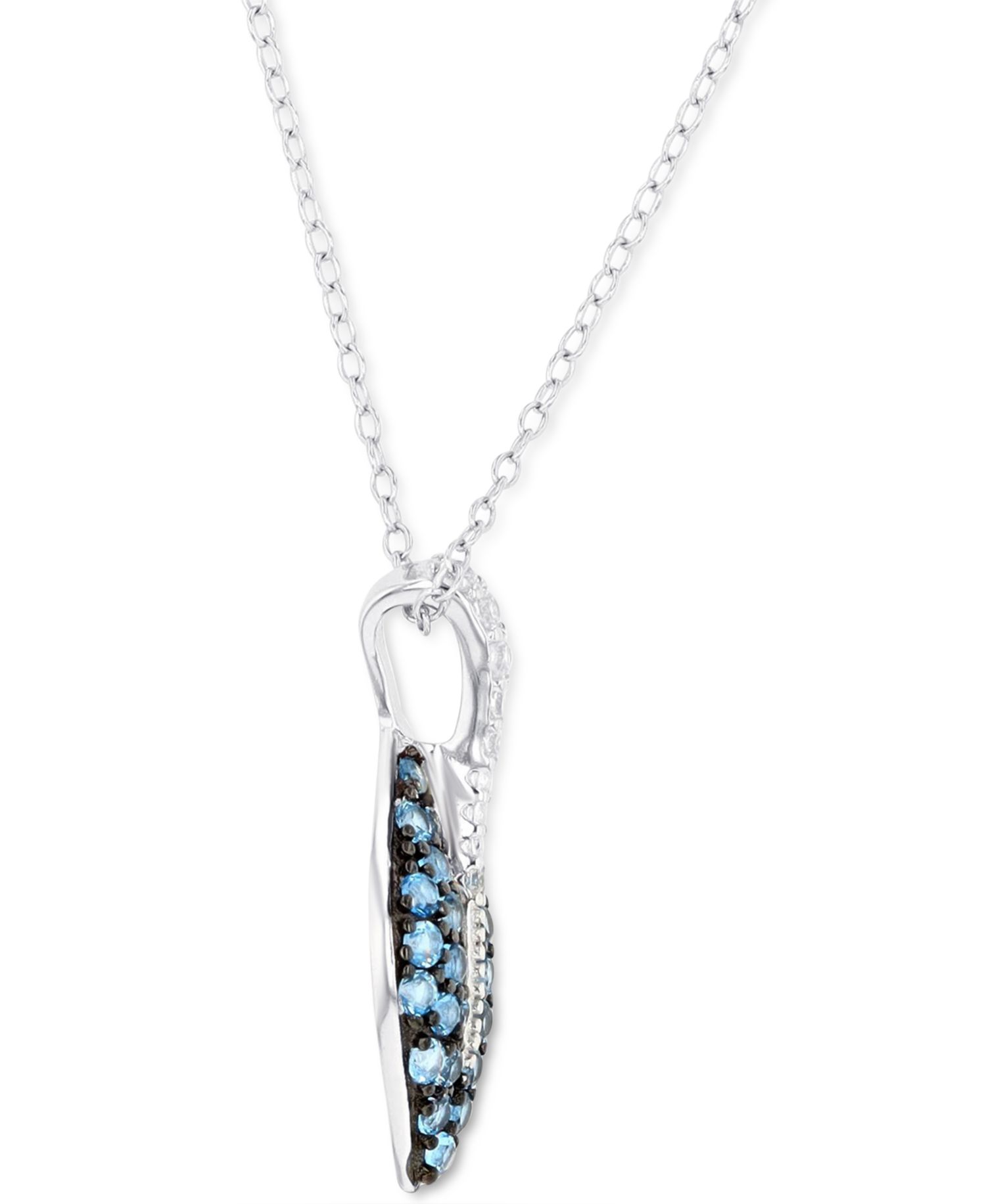 Cubic Zirconia Leaf 18" Pendant Necklace in Sterling Silver