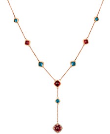 Multi-Gemstone (8 ct. t.w.) & Diamond (1/10 ct. t.w.) 16-1/2" Lariat Necklace in 14k Rose Gold