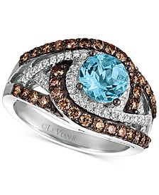 Sea Blue Aquamarine (1 ct. t.w.) & Diamond (7/8 ct. t.w.) Swirl Statement Ring in 14k White Gold