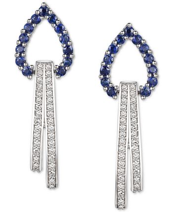 Macy's - Sapphire (1/2 ct. t.w.) & Diamond (1/4 ct. t.w.) Looped Drop Earrings in 14k White Gold