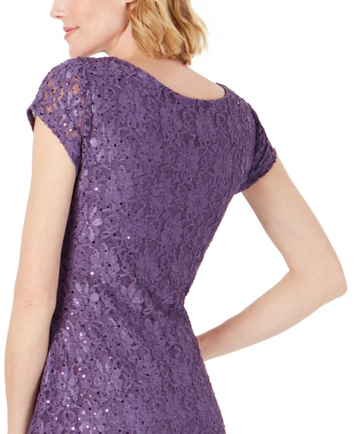 connected sequined lace overlay gown