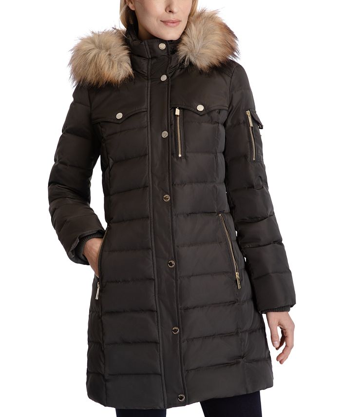 Women's Down Faux-Fur-Trim Hooded Puffer Coat