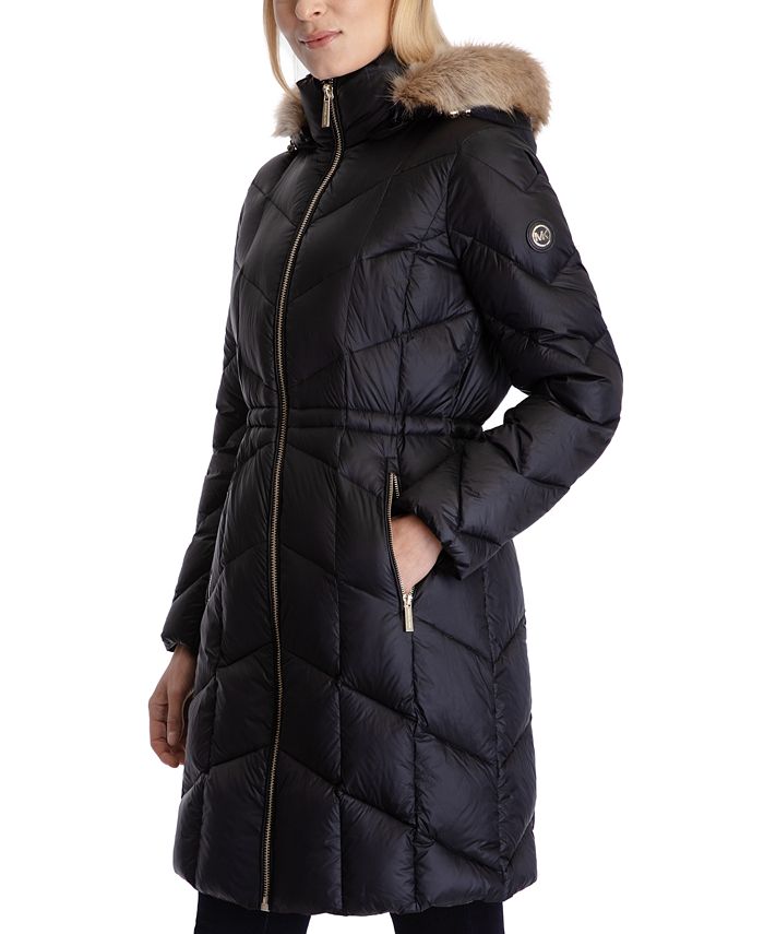 Michael Kors Women's High-Shine Faux-Fur-Trim Hooded Down Puffer Coat ...