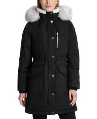 womens black coat with grey fur hood