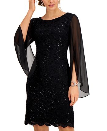 Connected Flutter-Sleeve Sequined Lace Dress - Macy's