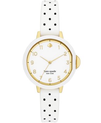 kate spade new york - park row three-hand white and black polka dot-print silicone watch, 34mm