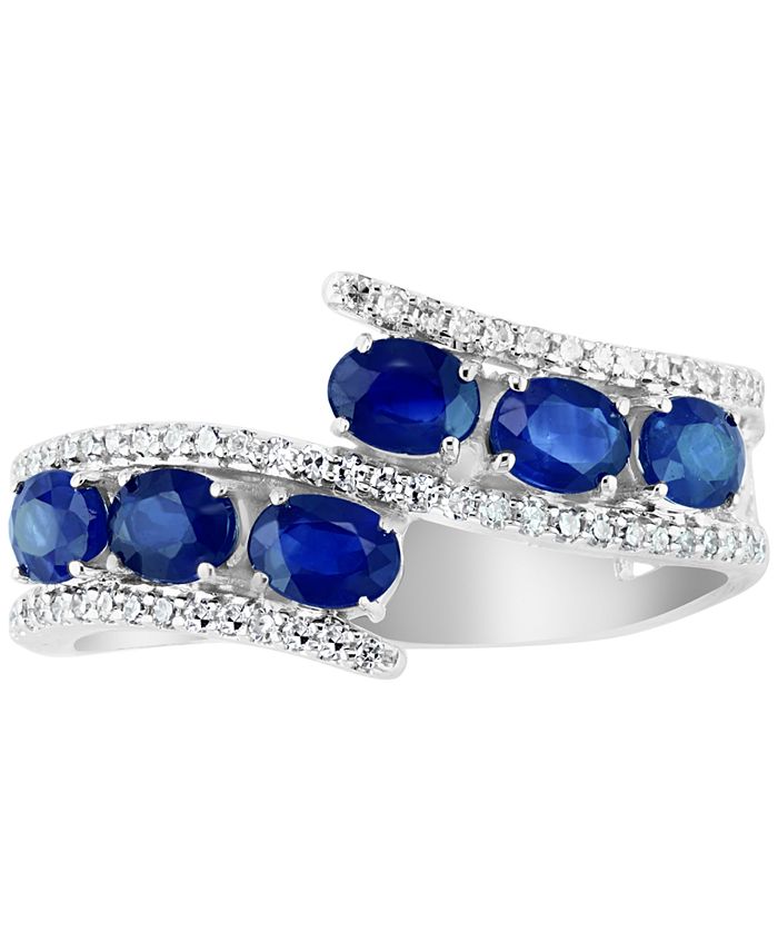 LALI Jewels - Sapphire (1-1/3 ct. t.w.) & Diamond (1/5 ct. t.w.) Bypass Ring in 14k White Gold