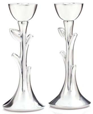 Nambe Judaica 8" Tree of Life Sabbath Candlesticks