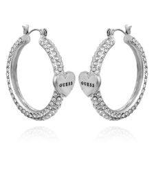 Silver-tone And Crystal Hoop With Heart Detail