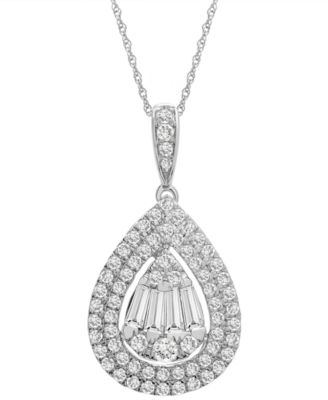 Diamond Teardrop Cluster Pendant Necklace (1 ct. t.w.) in 14k White Gold or 14k Yellow Gold, 16" + 4" extender, Created for Macy's