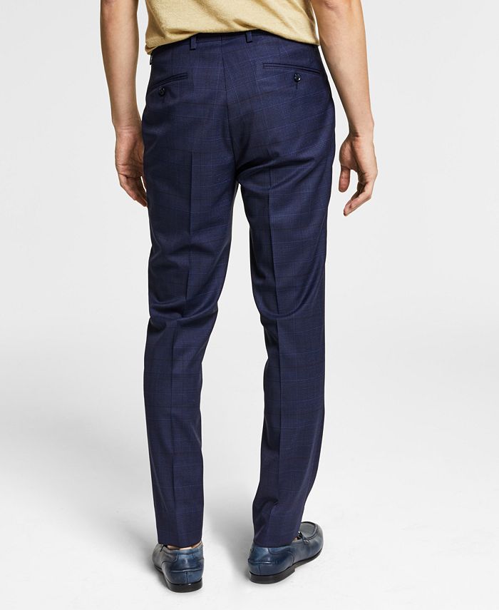 Bar III Men's Slim-Fit Stretch Blue Plaid Suit Pants, Blue, 30Wx32L