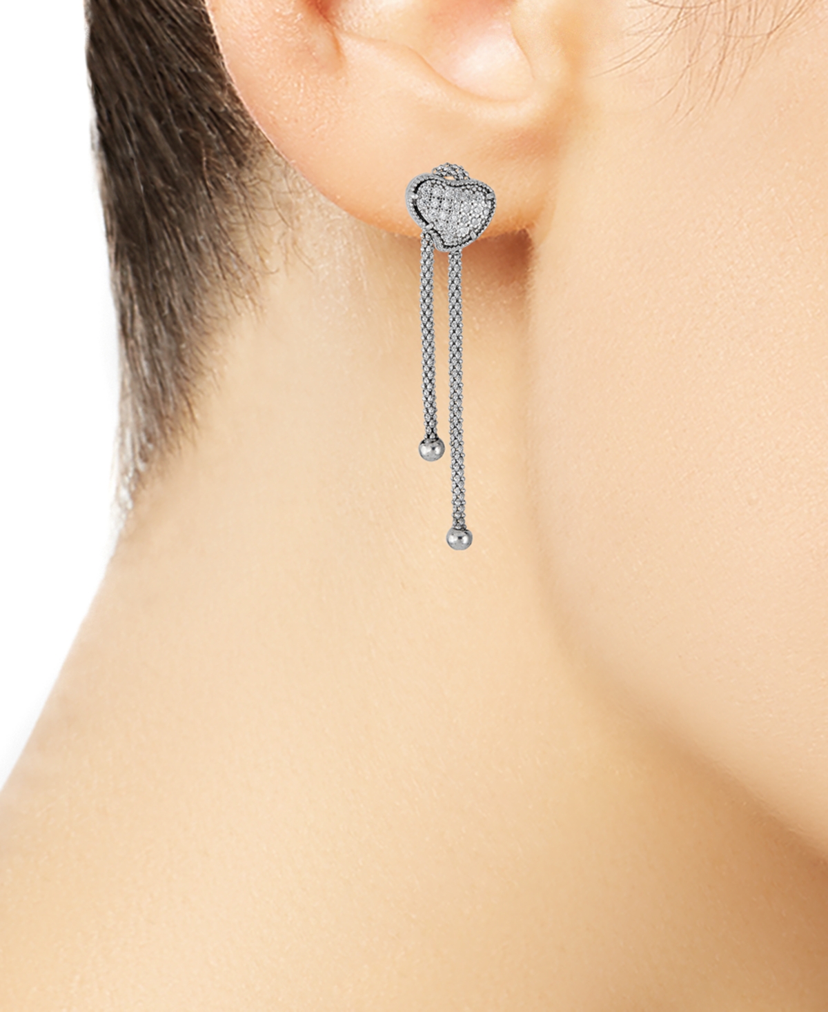 Diamond Heart Cluster Chain Drop Earrings (1/4 ct. t.w.) - Sterling Silver