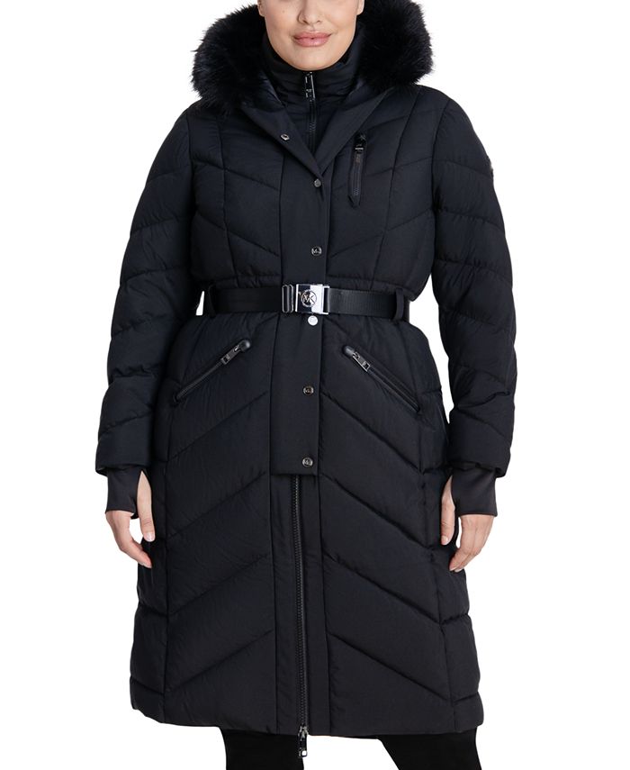 Michael Michael Kors Plus Size Faux-Fur-Trim Hooded Puffer Coat Black Size 3X