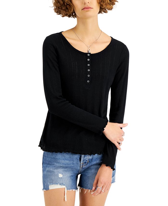 On 34th Women's Ribbed Long-Sleeve Henley Top, Created for Macy's - Macy's