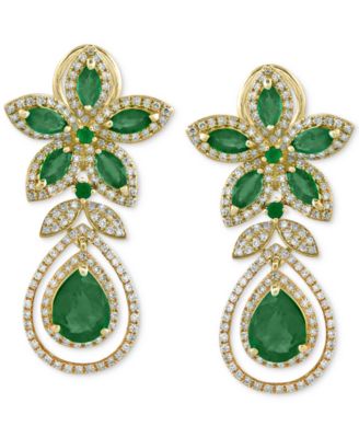 EFFY&reg; Emerald (5-1/4 ct. t.w.) and Diamond (1-1/4 ct. t.w.) Teardrop Earrings in 14k Gold or 14k White Gold, Created for Macy's
