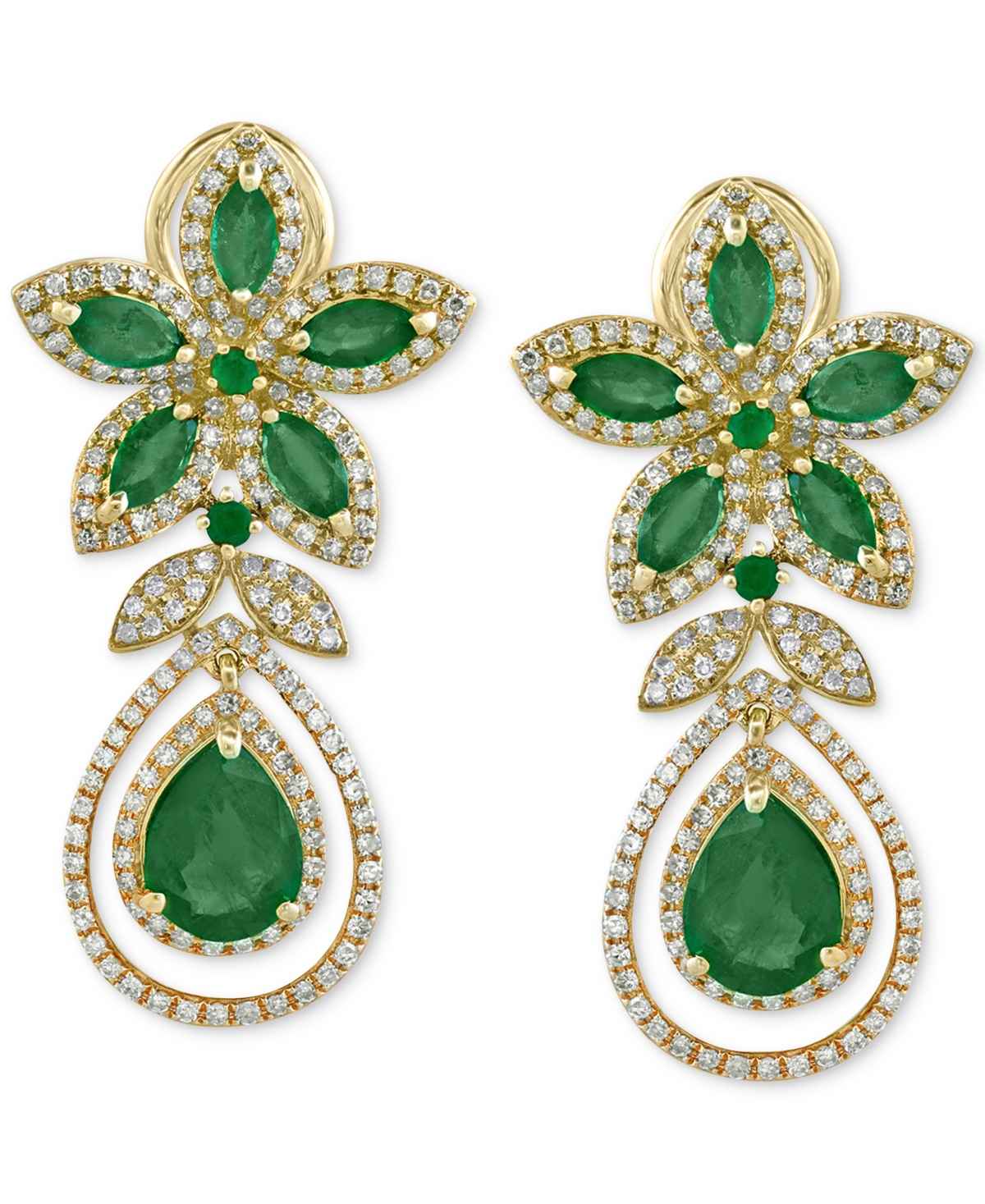 Brasilica by Effy(5-1/4 ct. t.w.) and Diamond (1-1/4 ct. t.w.) Teardrop Earrings in 14k Gold or 14k White Gold, Created for Macy's - Emerald/