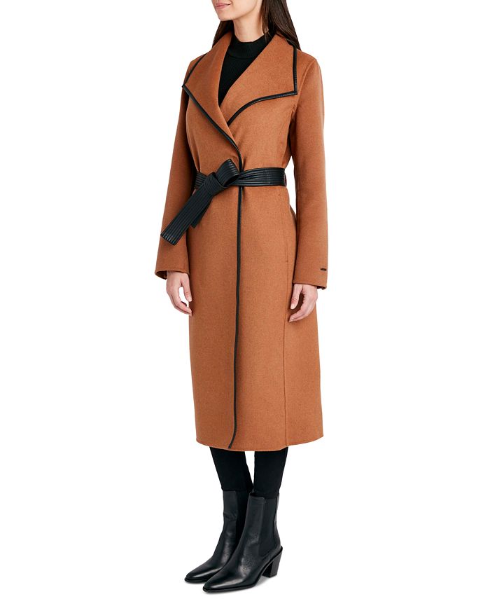 Tahari Women's FauxLeatherTrim Belted Wrap Coat, Created for Macy's & Reviews Coats
