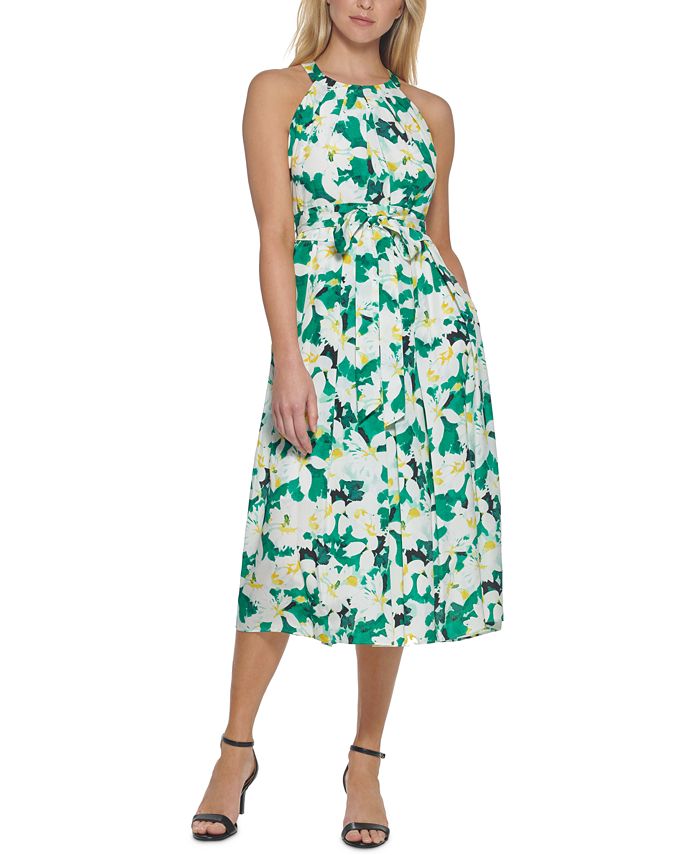 Vince Camuto Printed Belted Dress - Macy's