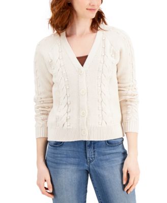 Style & Co - Cable-Knit Cropped Button Cardigan