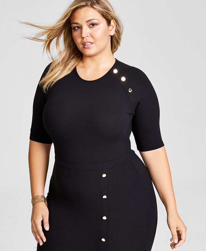 Nina Parker Trendy Plus Size Ribbed Midi Dress, Created for Macy's - Macy's