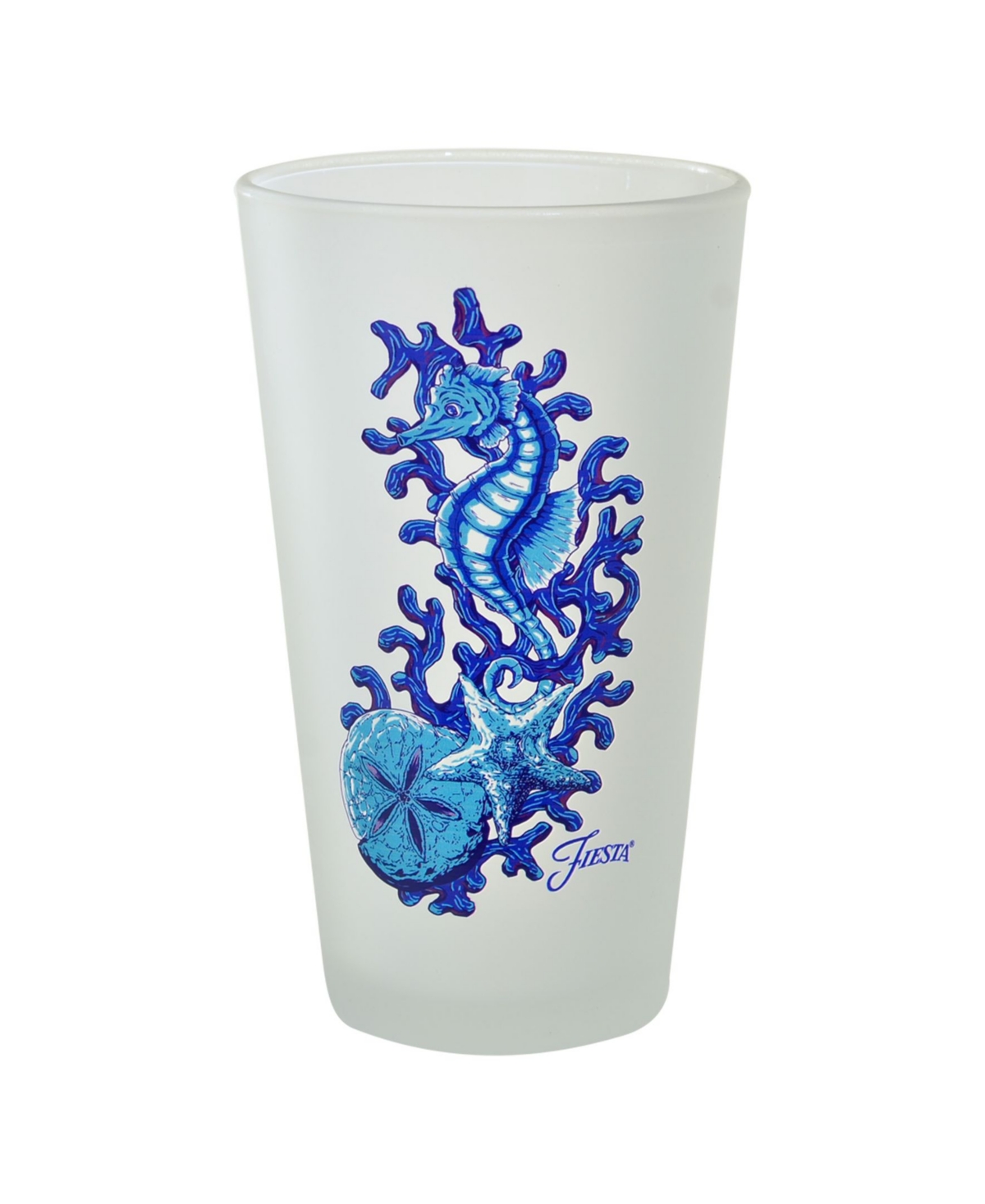 Fiesta Coastal Seahorse Frosted 16 oz Tapered Cooler Glass, Set Of 4