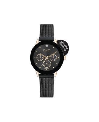 Jones New York Women s Genuine Diamond Mock Chronograph Black Dial Gold Tone Case and Mesh Strap Analog Watch 30mm Macy s