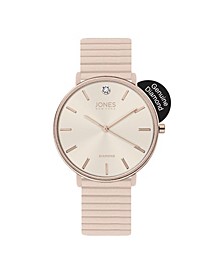 Jones New York Women's Genuine Diamond Rose Gold-Tone Dial and Pink Rubber Strap Analog Watch 38mm