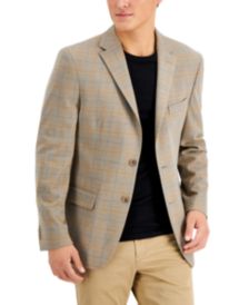 Men's Modern-Fit Oatmeal/Gray Windowpane Plaid Blazer