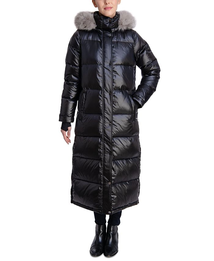 Michael Kors Women's Faux-Fur-Trim Hooded Down Maxi Puffer Coat ...