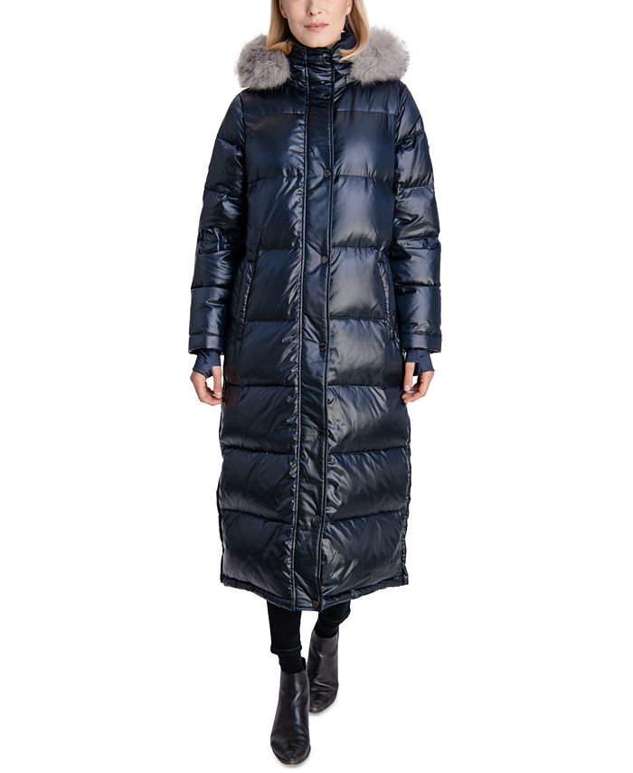Michael Kors Petite Faux-Fur-Trim Hooded Down Maxi Puffer Coat, Created ...