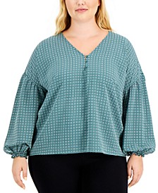 Plus Size Printed V-Neck Top, Created for Macy's