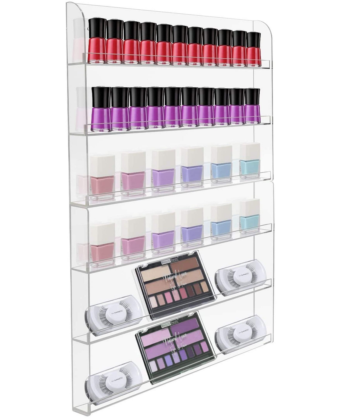 6-Tier Clear Acrylic Nail Polish Wall Rack Display Holder - Stylish Organizer - Holds up to 90 Nail Polish Bottles - Clear