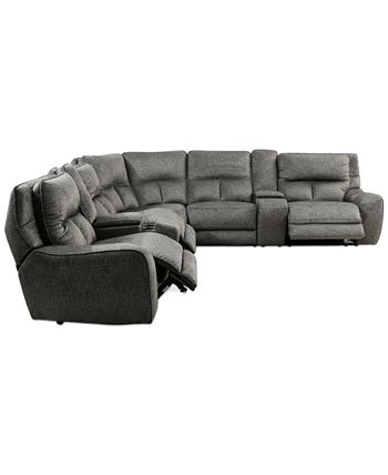 Furniture - Terrine 7-Pc. Fabric Sectional with 3 Power Motion Recliners and 2 USB Consoles