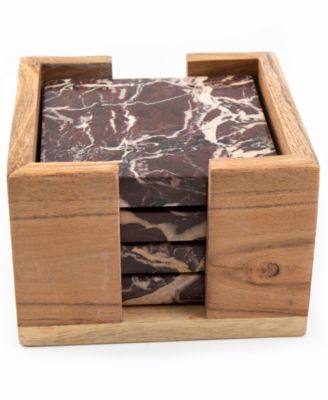 Thirstystone - Set of 4 Cherry Marble Coasters with Wood Holder