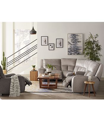Furniture - Terrine 7-Pc. Fabric Sectional with 3 Power Motion Recliners and 2 USB Consoles