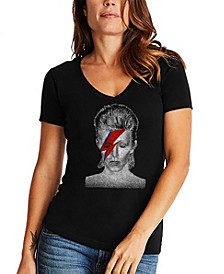 Women's David Bowie Aladdin Sane Word Art V-Neck T-shirt