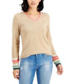 Ivy Rainbow-Cuff V-Neck Sweater