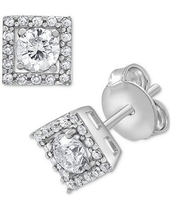 Macy's - Diamond Square Halo Stud Earrings (5/8 ct. t.w.) in 10k White Gold