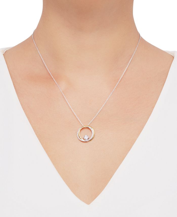 Macy's Cubic Zirconia Double Circle 18" Pendant Necklace in Sterling Silver & 14k GoldPlate