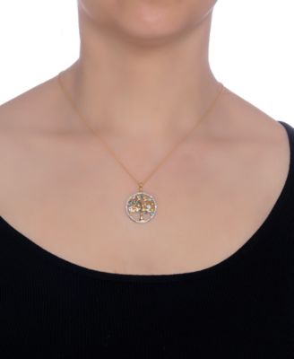 Blue Topaz (1/2 ct. t.w.) & White Topaz (1/20 ct. t.w.) Tree of Life 18" Pendant Necklace in 14k Gold-Plated Sterling Silver (Also available in Amethyst)