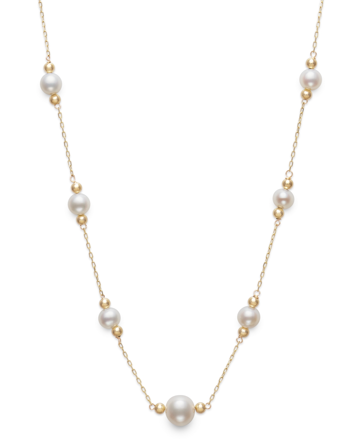 Cultured Freshwater Pearl (5 & 8mm) 18" Collar Necklace in 14k Gold - White