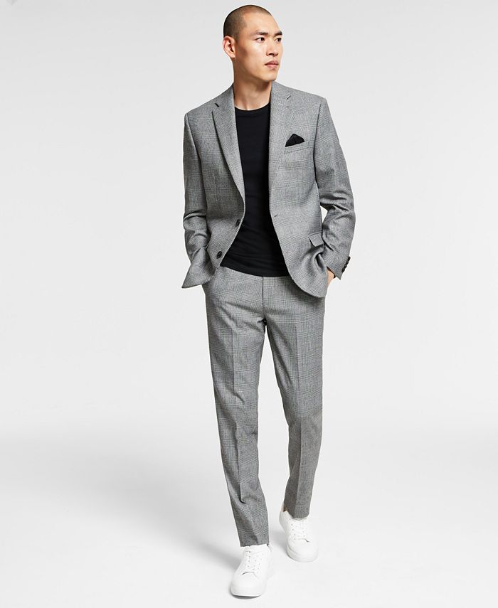 Bar III Men's Slim-Fit Black/White Plaid Vested Suit Separates, Created ...