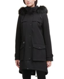 Faux-Fur-Trim Hooded Anorak Raincoat